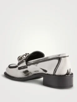 Brushed Leather Loafers With Metal Ring