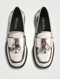 Brushed Leather Loafers With Metal Ring
