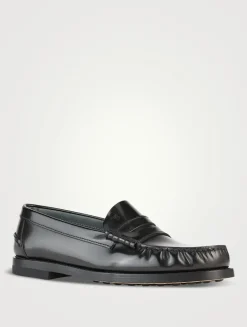 Brushed Leather Penny Loafers