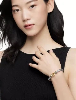 Buckle Bracelet In Sterling Silver With 18k Yellow Gold And Rhodolite Garnets