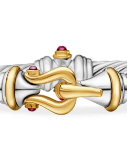 Buckle Bracelet In Sterling Silver With 18k Yellow Gold And Rhodolite Garnets