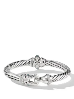 Buckle Bracelet In Sterling Silver With Pavé Diamonds And Hampton Blue Topaz