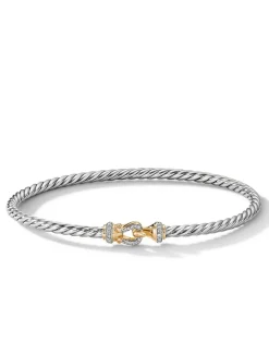 Buckle Bracelet In Sterling Silver With 18k Yellow Gold And Pavé Diamonds