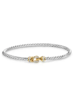 Buckle Bracelet In Sterling Silver With 18k Yellow Gold And Pavé Diamonds
