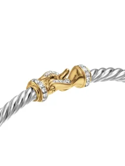 Buckle Bracelet In Sterling Silver With 18k Yellow Gold And Pavé Diamonds