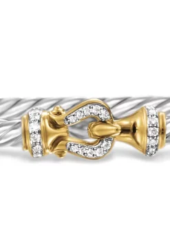 Buckle Bracelet In Sterling Silver With 18k Yellow Gold And Pavé Diamonds
