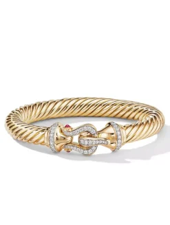 Buckle Cablespira® Bracelet In 18k Yellow Gold With Rubies And Diamonds, 9mm