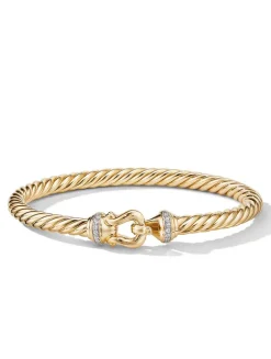 Buckle Cablespira® Bracelet In 18k Yellow Gold With Diamonds, 5mm