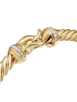 Buckle Cablespira® Bracelet In 18k Yellow Gold With Diamonds, 5mm