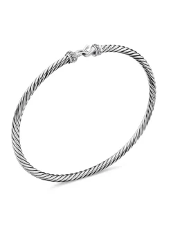 Buckle Classic Cable Bracelet In Sterling Silver With Diamonds, 3mm