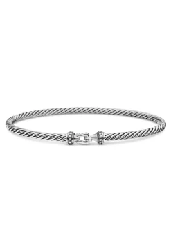 Buckle Classic Cable Bracelet In Sterling Silver With Diamonds, 3mm