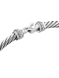 Buckle Classic Cable Bracelet In Sterling Silver With Diamonds, 3mm