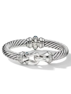 Buckle Classic Cable Bracelet In Sterling Silver With Hampton Blue Topaz And Diamonds, 9mm