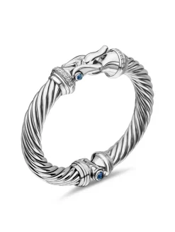 Buckle Classic Cable Bracelet In Sterling Silver With Hampton Blue Topaz And Diamonds, 9mm