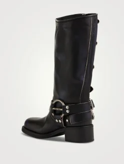 Buckle Leather Mid-Calf Boots