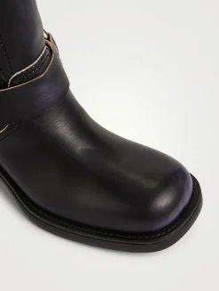 Buckle Leather Mid-Calf Boots