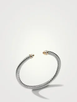 Cable Classics Bracelet In Sterling Silver With 18k Yellow Gold Domes And Pavé Diamonds