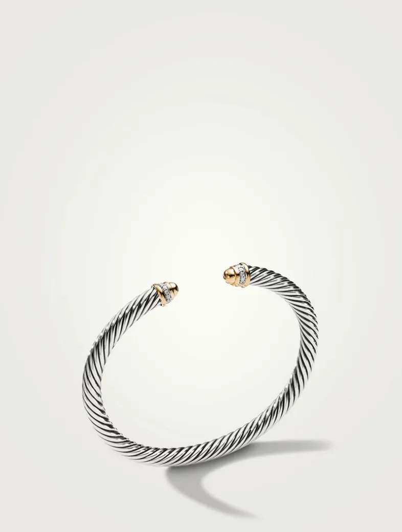 Cable Classics Bracelet In Sterling Silver With 18k Yellow Gold Domes And Pavé Diamonds