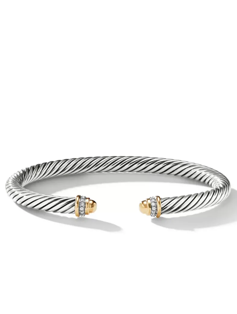 Cable Classics Bracelet In Sterling Silver With 18k Yellow Gold Domes And Pavé Diamonds