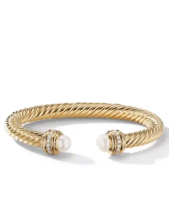 Cable Classics Bracelet In 18k Yellow Gold With Gold Domes And Pavé Diamonds