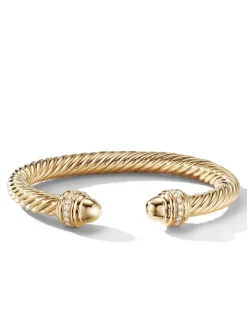 Cable Classics Bracelet In 18k Yellow Gold With Gold Domes And Pavé Diamonds