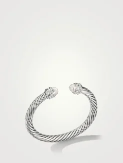 Cable Classics Bracelet In Sterling Silver With Pearls And Pavé Diamonds