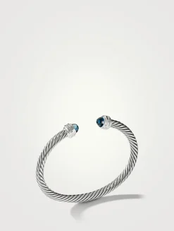 Cable Classics Bracelet In Sterling Silver With Hampton Blue Topaz And Pavé Diamonds