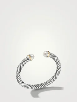 Cable Classics Bracelet In Sterling Silver With Pearls And 14k Yellow Gold