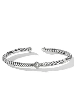 Cable Classics Center Station Bracelet In Sterling Silver With Pavé Diamonds