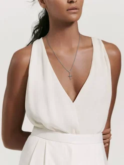 Cable Classics Cross Pendant In Sterling Silver With Center Diamond