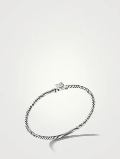 Cable Collectibles® Heart Bracelet In Sterling Silver With Pavé Diamonds