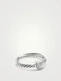 Cable Collectibles® Heart Stack Ring In Sterling Silver With Pavé Diamonds