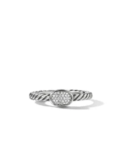 Cable Collectibles® Oval Stack Ring In Sterling Silver With Pavé Diamonds