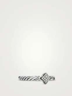 Cable Collectibles® Quatrefoil Stack Ring In Sterling Silver With Pavé Diamonds, 6.6mm