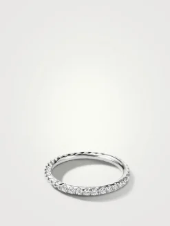 Cable Collectibles® Stack Ring In 18k White Gold With Pavé Diamonds