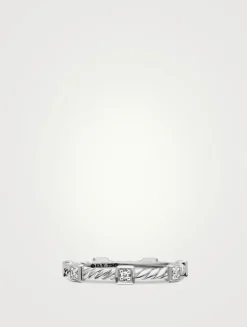 Cable Collectibles® Stations Stack Ring In 18k White Gold With Diamonds, 2mm