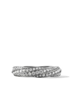 Cable Edge® Band Ring In Sterling Silver With Pavé Diamonds