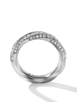 Cable Edge® Band Ring In Sterling Silver With Pavé Diamonds