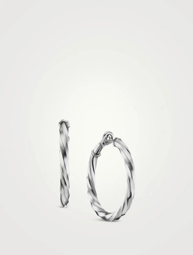 Cable Edge® Hoop Earrings In Sterling Silver
