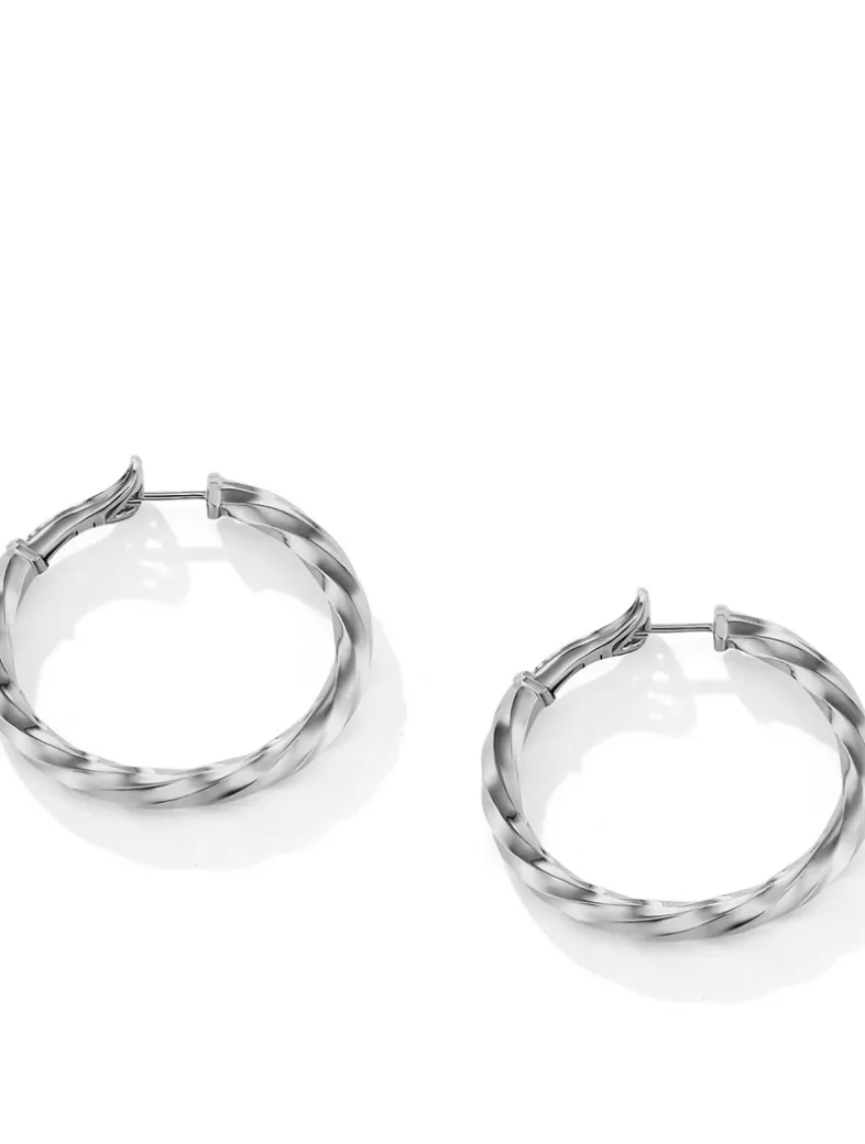 Cable Edge® Hoop Earrings In Sterling Silver