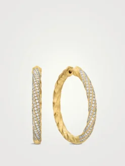 Cable Edge® Hoop Earrings In 18k Yellow Gold With Diamonds, 1.5in