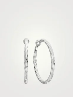Cable Edge® Hoop Earrings In Sterling Silver, 2in