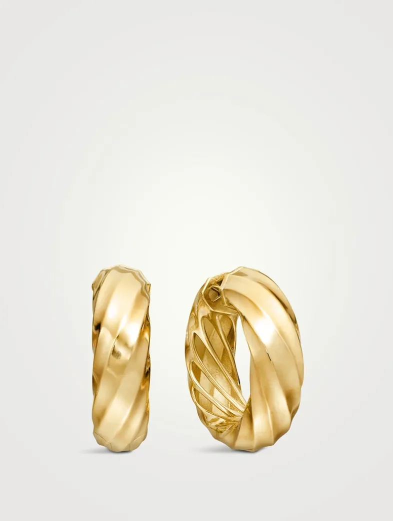 Cable Edge® Hoop Earrings In 18k Yellow Gold, 28.9mm