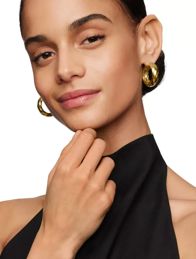 Cable Edge® Hoop Earrings In 18k Yellow Gold, 28.9mm