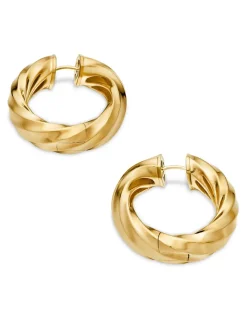 Cable Edge® Hoop Earrings In 18k Yellow Gold, 28.9mm