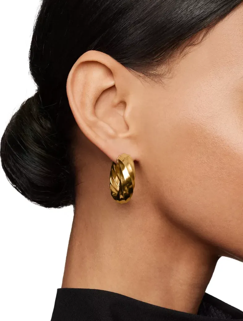 Cable Edge® Hoop Earrings In 18k Yellow Gold, 28.9mm