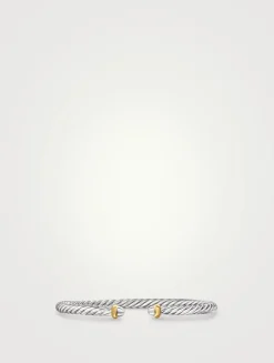 Cable Flex Bracelet In Sterling Silver With 14k Yellow Gold, 4mm