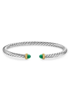 Cable Flex Bracelet In Sterling Silver With 14k Yellow Gold, 4mm