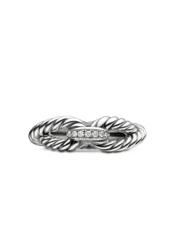 Cable Loop Band Ring In Sterling Silver With Pavé Diamonds