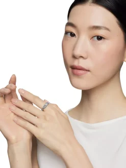 Cable Loop Band Ring In Sterling Silver With Pavé Diamonds